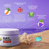 Divine Natural 100% Natural Day Cream with SPF 50+ in its packaging, shown next to a succulent plant, available at El Meraki.