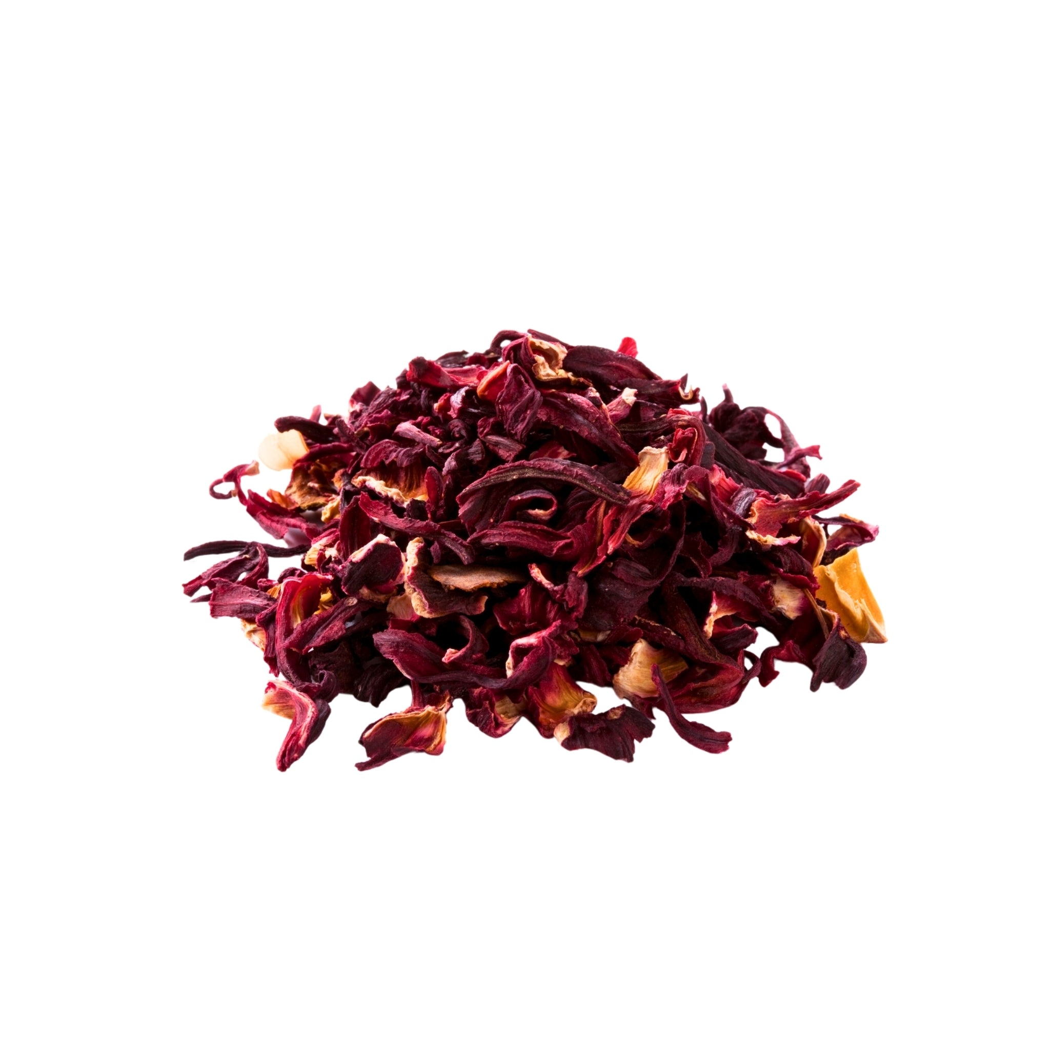 Blessed Journey Organic Hibiscus Flowers in resealable bag from El Meraki, vibrant crimson Egyptian petals for antioxidant-rich tea.