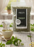 Organic loose leaf Lemon Balm tea by Blessed Journey at El Meraki, a calming meta health herbal tea grown in Egypt.