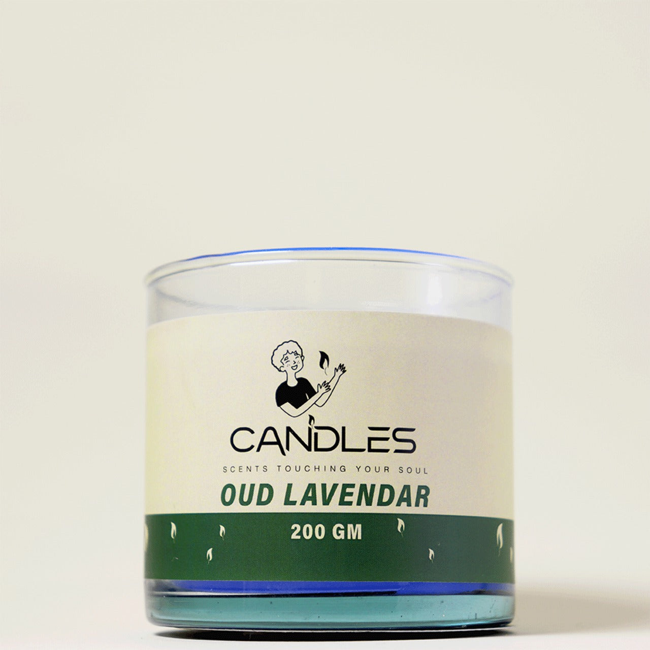 Blue Comfort Oud Lavender Candle (200g) by Georgetta Candles, available at Elmeraki, displayed in a sleek blue container.