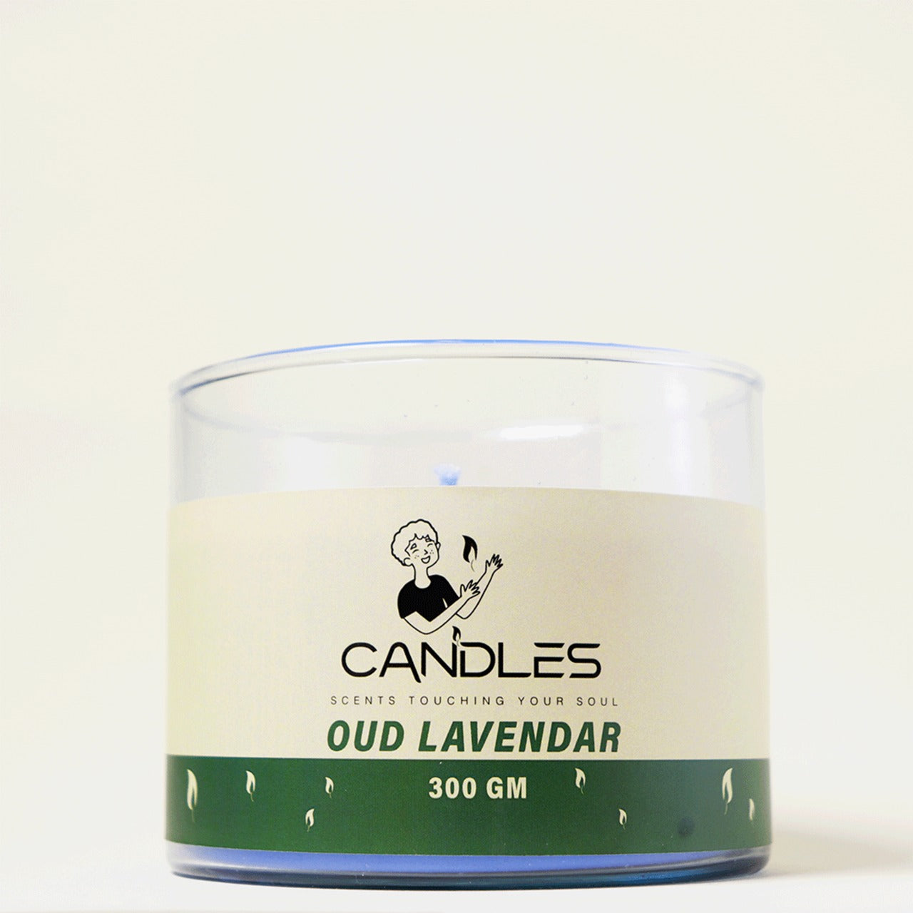 Blue Comfort Oud Lavender Candle (300g) by Georgetta Candles, available at Elmeraki, displayed in a sleek blue container.