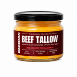 Caveman Chili & Garlic Beef Tallow 250 g in a glass jar | شحم بقري بالفلفل الحار والثوم من كافيمان ٢٥٠ جرام في برطمان زجاجي