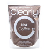 Clearly Not Coffee adaptogenic beverage blend in packaging with scoop.