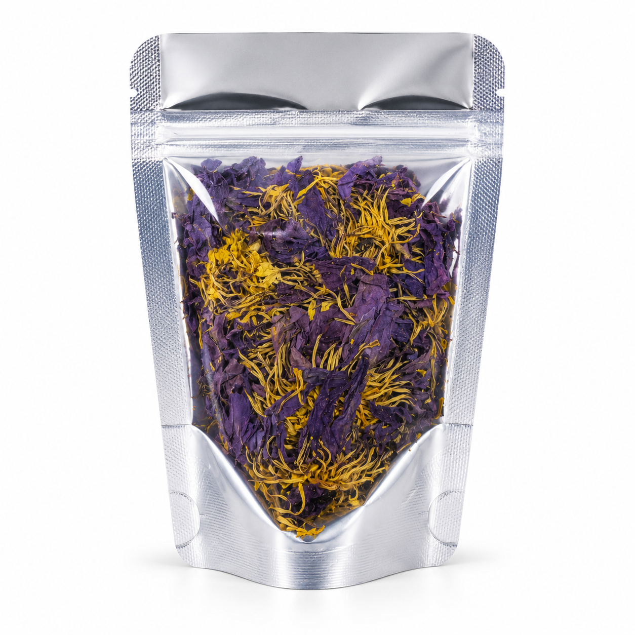 Lotus Rising Organic Dried Blue Lotus Flowers 10 g in premium resealable pouch for herbal tea and ceremonial use | زهور اللوتس الأزرق العضوية المجففة من لوتس رايزنج ١٠ جرام داخل عبوة محكمة الإغلاق مناسبة لتحضير الشاي العشبي والاستخدامات التأملية والطقوس التقليدية