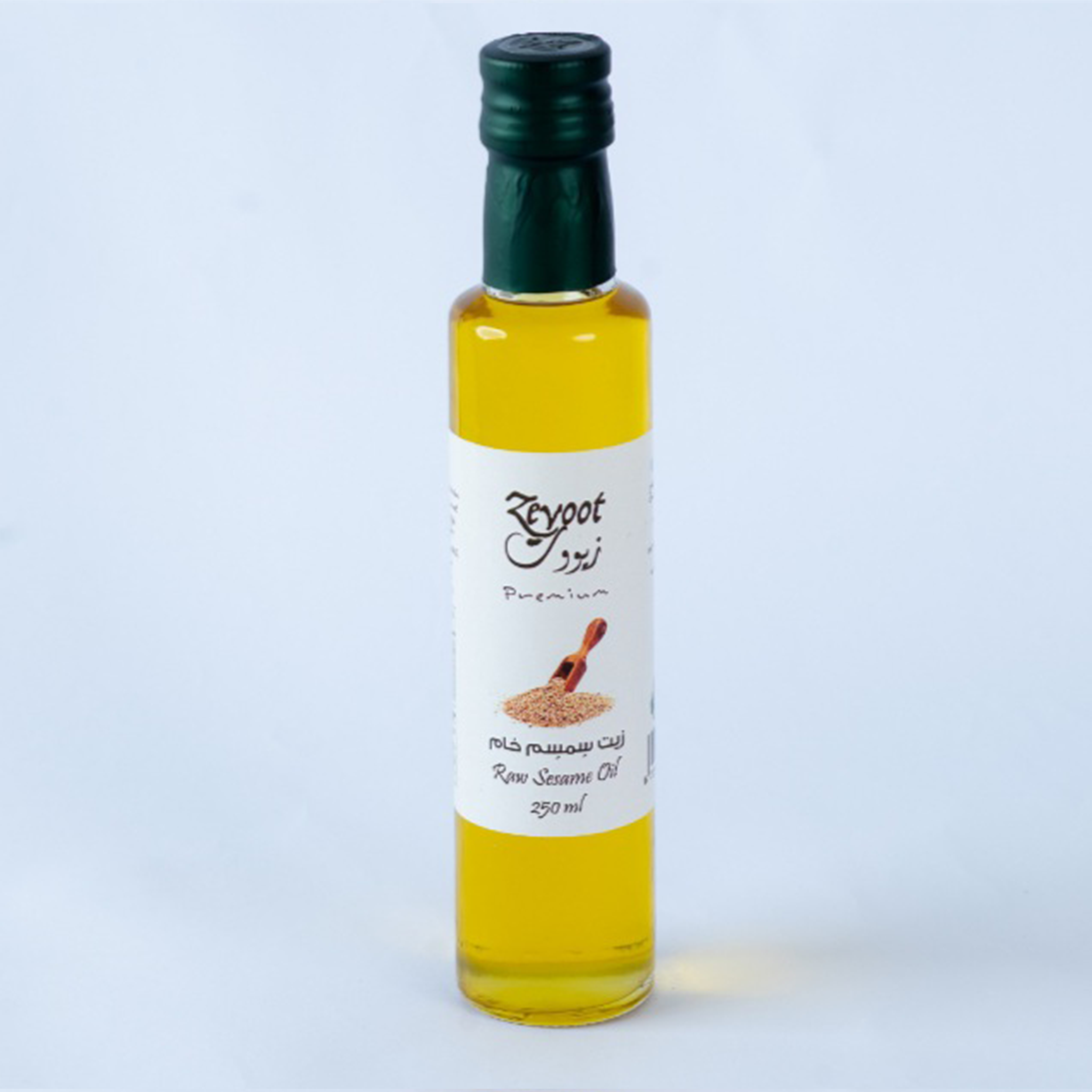 Bottle of Sesame Oil by BOSTAN SETELHOSN, a cold-pressed, aromatic oil from Egyptian sesame seeds.