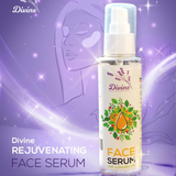 Face Serum by Divine Naturals, available at Elmeraki, displayed in a sleek bottle with fresh lavender and eucalyptus leaves.