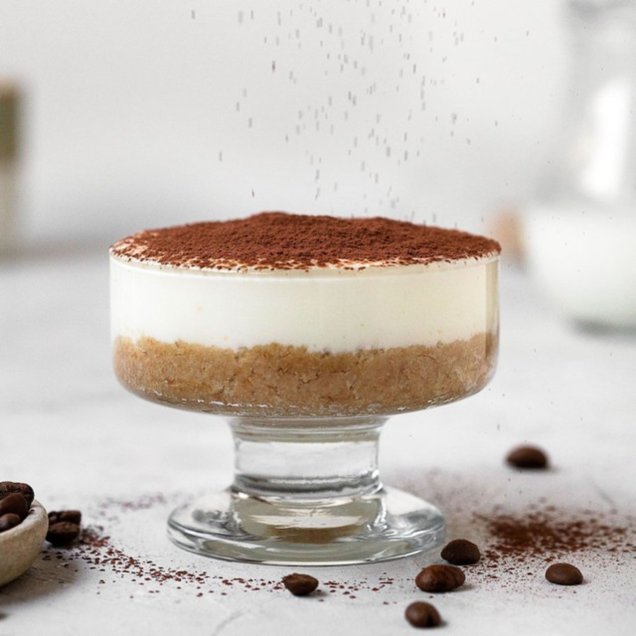kaju keto tiramisu – layered low-carb dessert with coffee-infused sponge and creamy mascarpone, made in egypt.