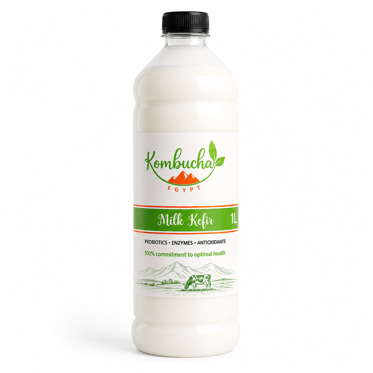 Kombucha Egypt Buffalo Milk Kefir 1L probiotic fermented dairy drink bottle on white background