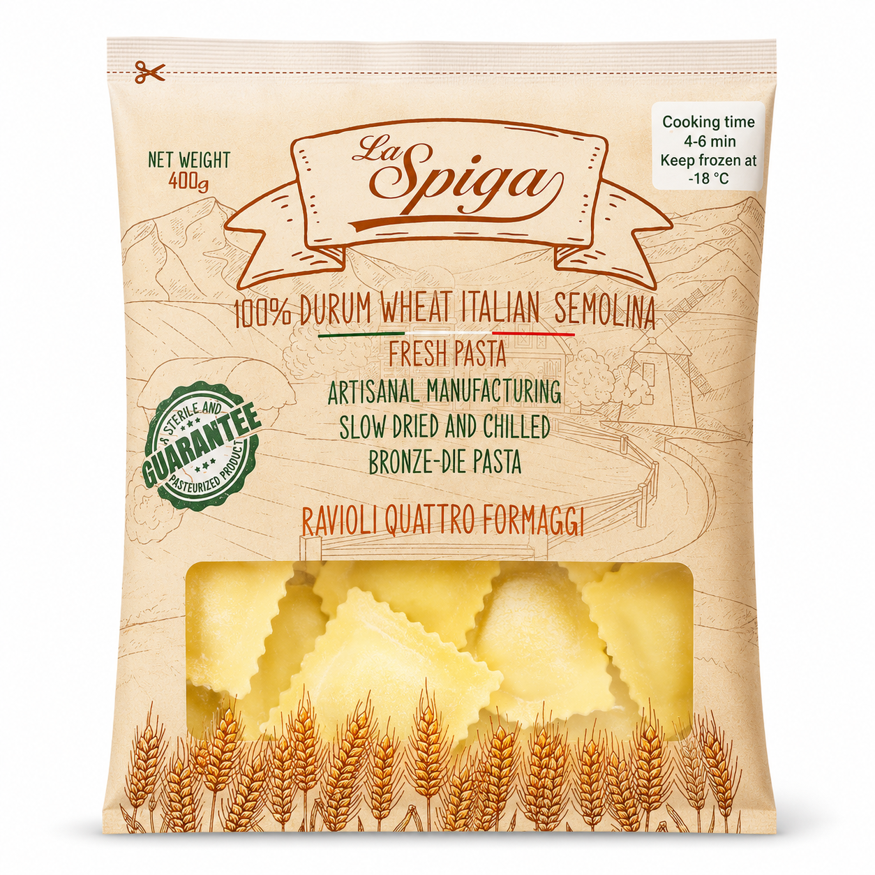 Ravioli Quattro Formaggi by La Spiga 400g handcrafted stuffed pasta filled with four cheeses