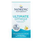 Bottle of Nordic Naturals Ultimate Omega 180 softgels dietary supplement for heart and brain health.