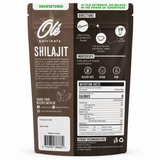 Ole Raw Himalayan Shilajit Powder 100g ingredients and nutrition packaging on white background