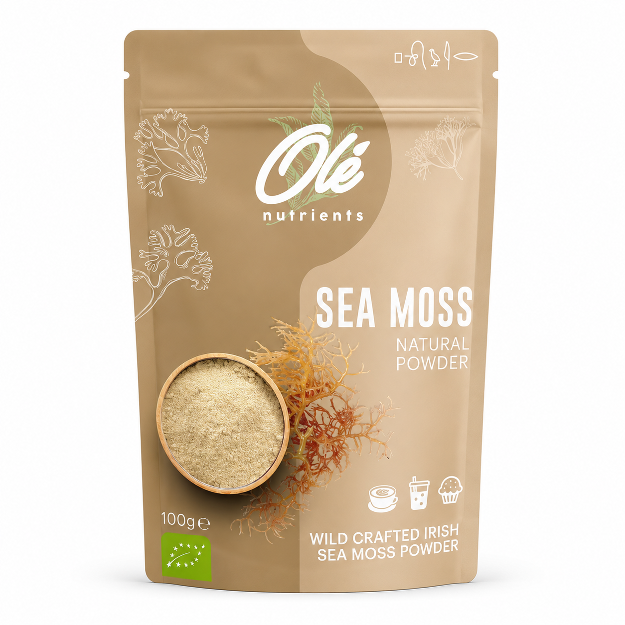 Ole Raw Wildcrafted Sea Moss Powder 100g front packaging on white background