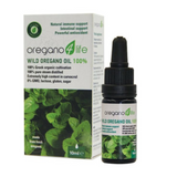 oregano4life Wild Oregano Oil 100% - 10ml bottle and packaging showing Greek organic cultivation, pure steam distilled, high carvacrol content, and free from GMO, lactose, gluten, and sugar.