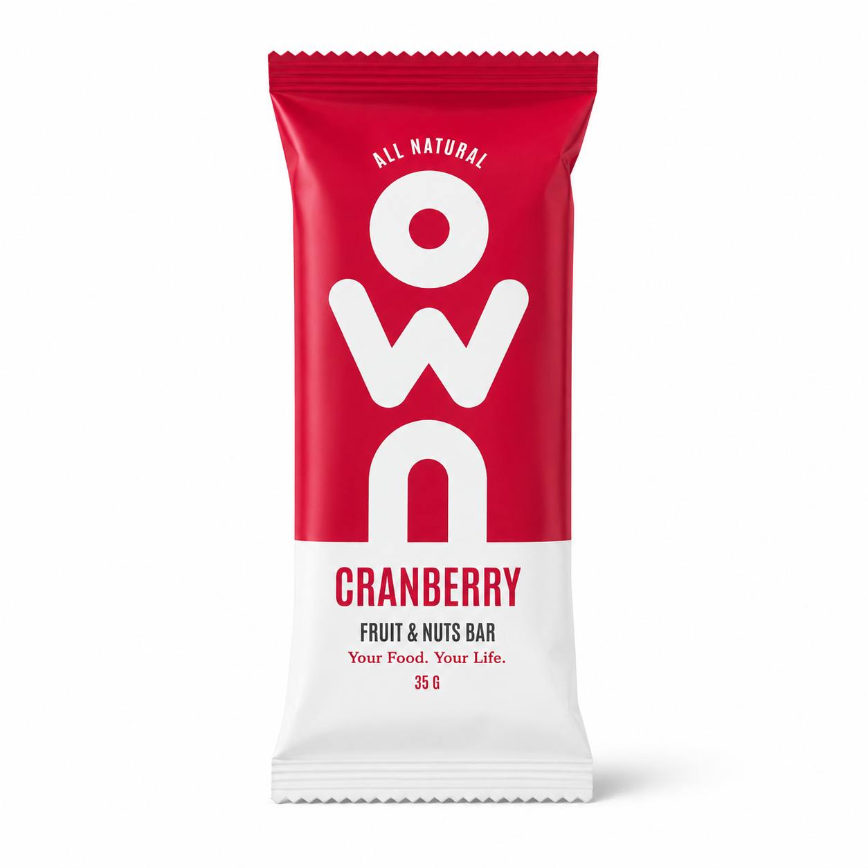 OWN Cranberry and Nuts Bar 55g front packaging on white background