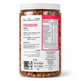 OWN Strawberry Granola 320g nutrition facts and ingredients packaging on white background
