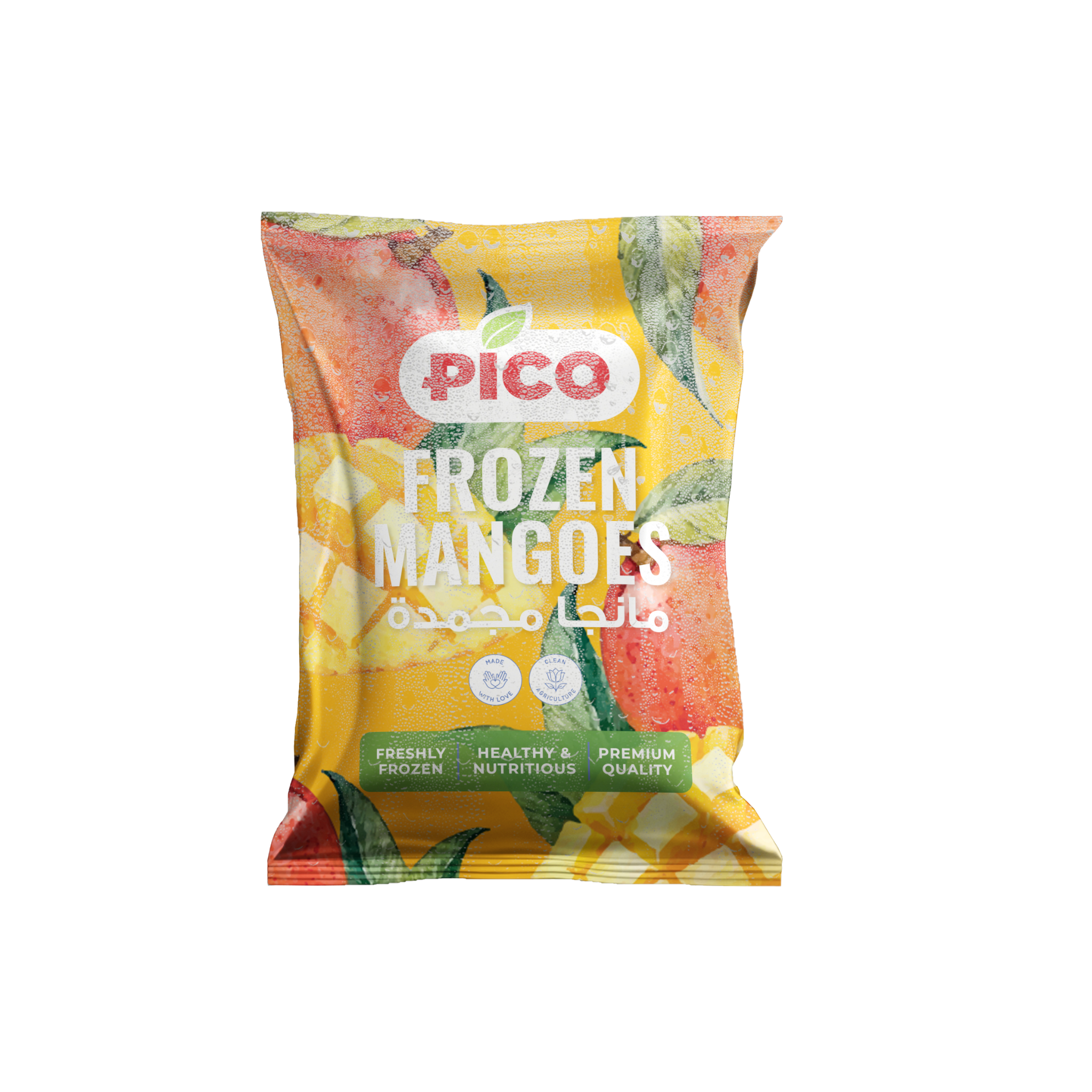 Bag of Pico Frozen Mangoes showing the vibrant yellow chunks, perfect for healthy recipes in Egypt.