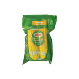 Two fresh, vacuum-packed Pico Sweet Corn cobs from Egypt, a convenient and healthy vegetable side.