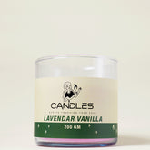 Purple Charm Lavender Vanilla Candle (200g) by Georgetta Candles, available at Elmeraki, displayed in a sleek purple container.