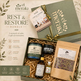 El Meraki Rest & Restore self-care bundle featuring herbal care, candle, skincare and hair care essentials | باقة الراحة والاستعادة من إل ميراكي مع منتجات العناية بالأعشاب والبشرة والشعر وشمعة للاسترخاء