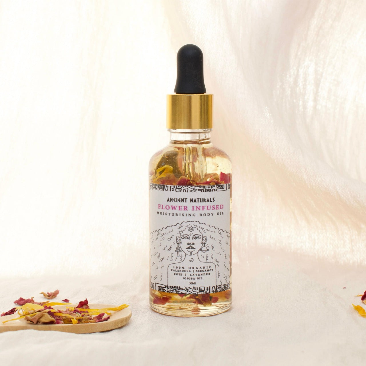 Rose & Calendula Infused Skin Oil by Ancient Naturals - Pesticide-Free Organic Moisturizer for Hydration and Anti-Aging