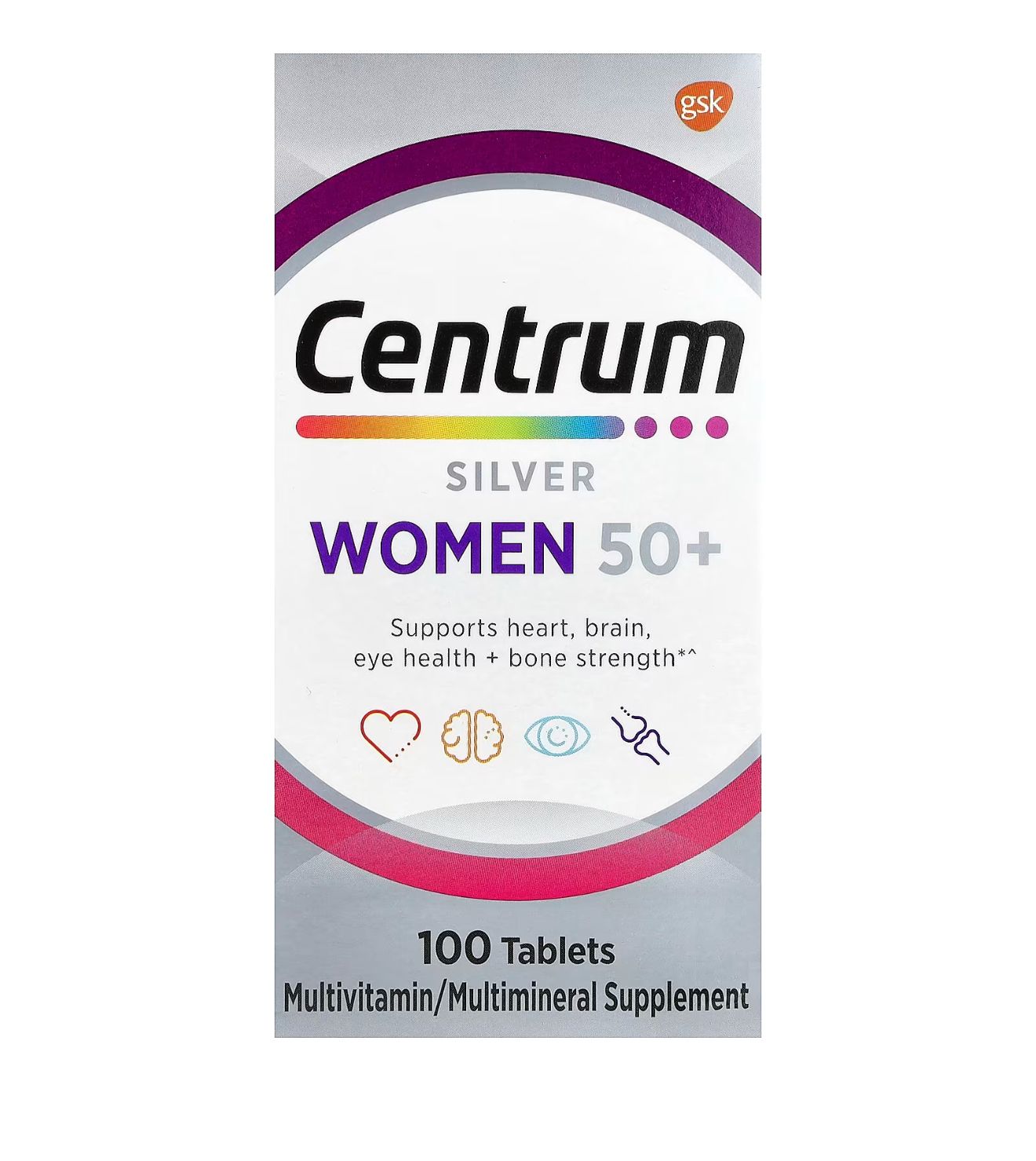 Silver Women 50+ Multivitamin Bottle – 100 Tablets For Women's Nutritional Support.
