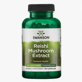 Sealed bottle of Swanson Reishi Mushroom Extract capsules on a shelf, illustrating proper storage away from heat and light for an herbal supplement from El Meraki Egypt.