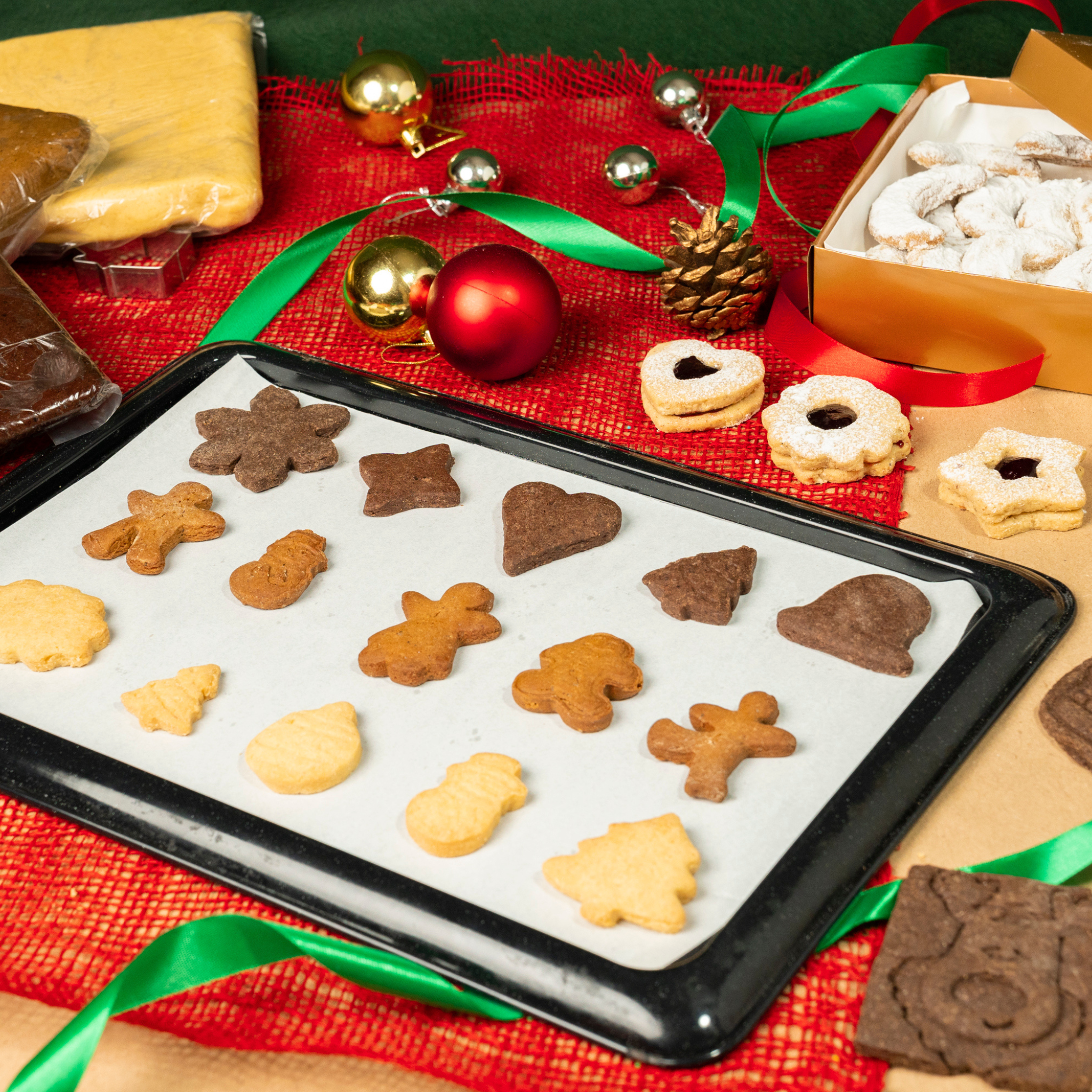 Festive assortment box of Taylas Xmas Mixed Ready-Baked Cookies with holiday flavors, made in Egypt—perfect for gifting and sharing.