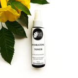 Bottle of Black Lotus Hydrating Toner with floral water for dry, dehydrated skin. Made in Egypt.