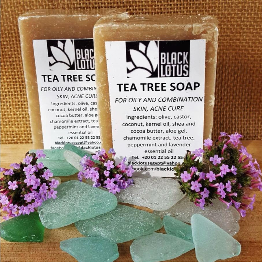 Black Lotus Tea Tree Oil Soap for clear, balanced skin. Made in Egypt.