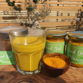 Jar of Good Gut Mama Turmeric Latte Paste from Egypt, a golden spice blend for golden milk.