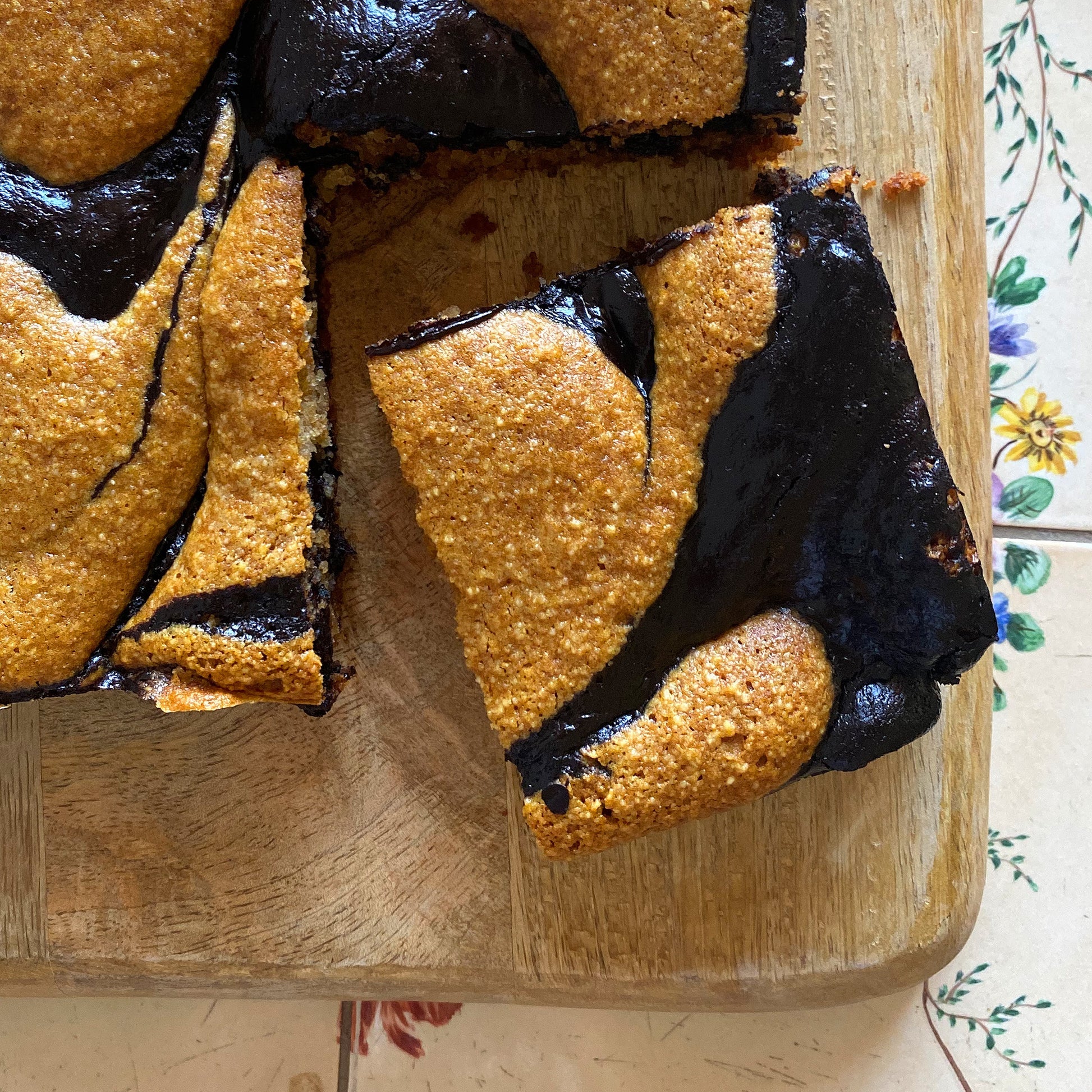 Be Good Today Almond Chocolate Swirl small cake with almond sponge and rich chocolate sauce