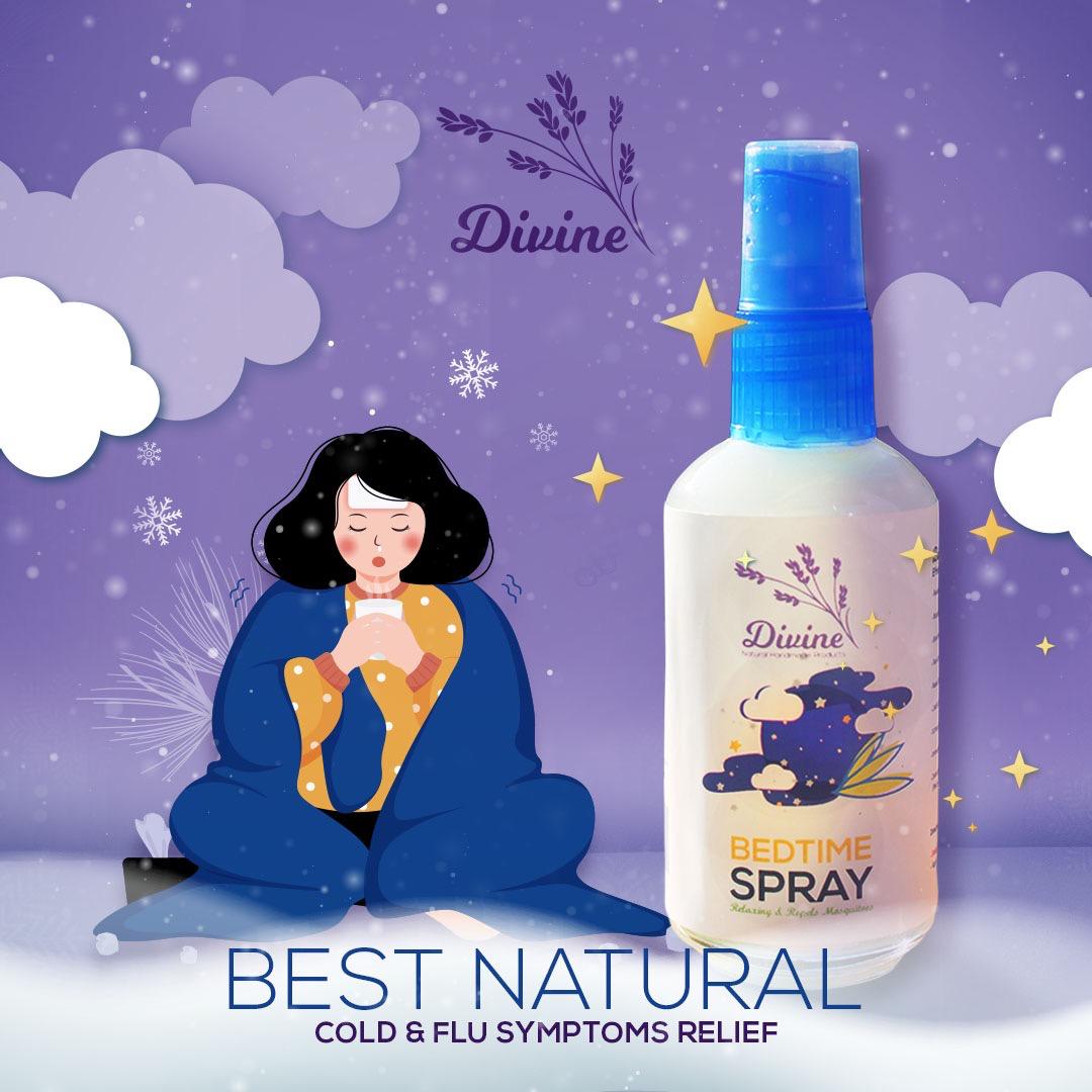 Divine Naturals Anti-Itch Spray for bug bites – no-touch application with fast itch relief, safe for ages 2+. Bottle shown with spray nozzle and ‘Dininen’ branding.