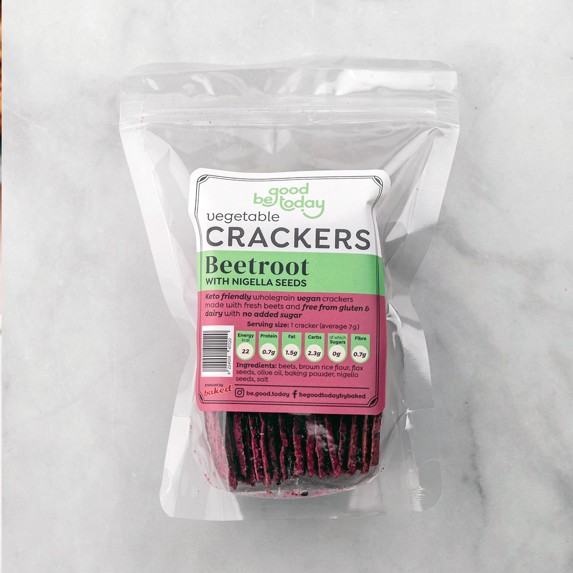 Be Good Today Beetroot Crackers with Nigella Seeds made with beetroot, brown rice, flax and olive oil
