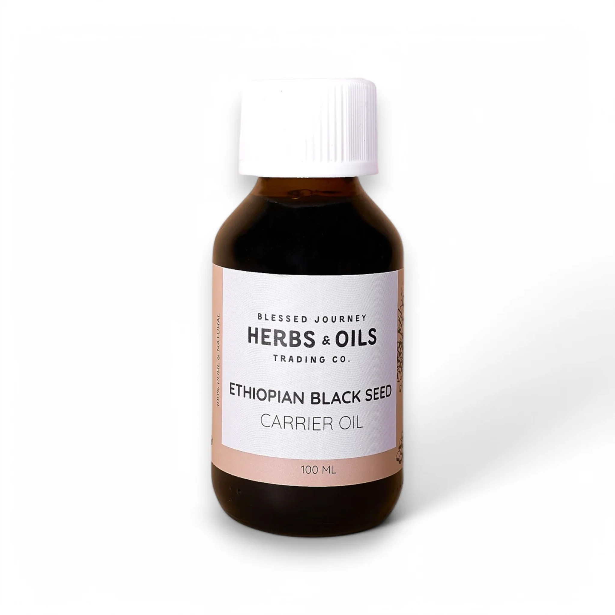Bottle of Blessed Journey Ethiopian Black Seed Oil (Habbit Shifa), a cold-pressed natural supplement for immune support, skin, and hair care.