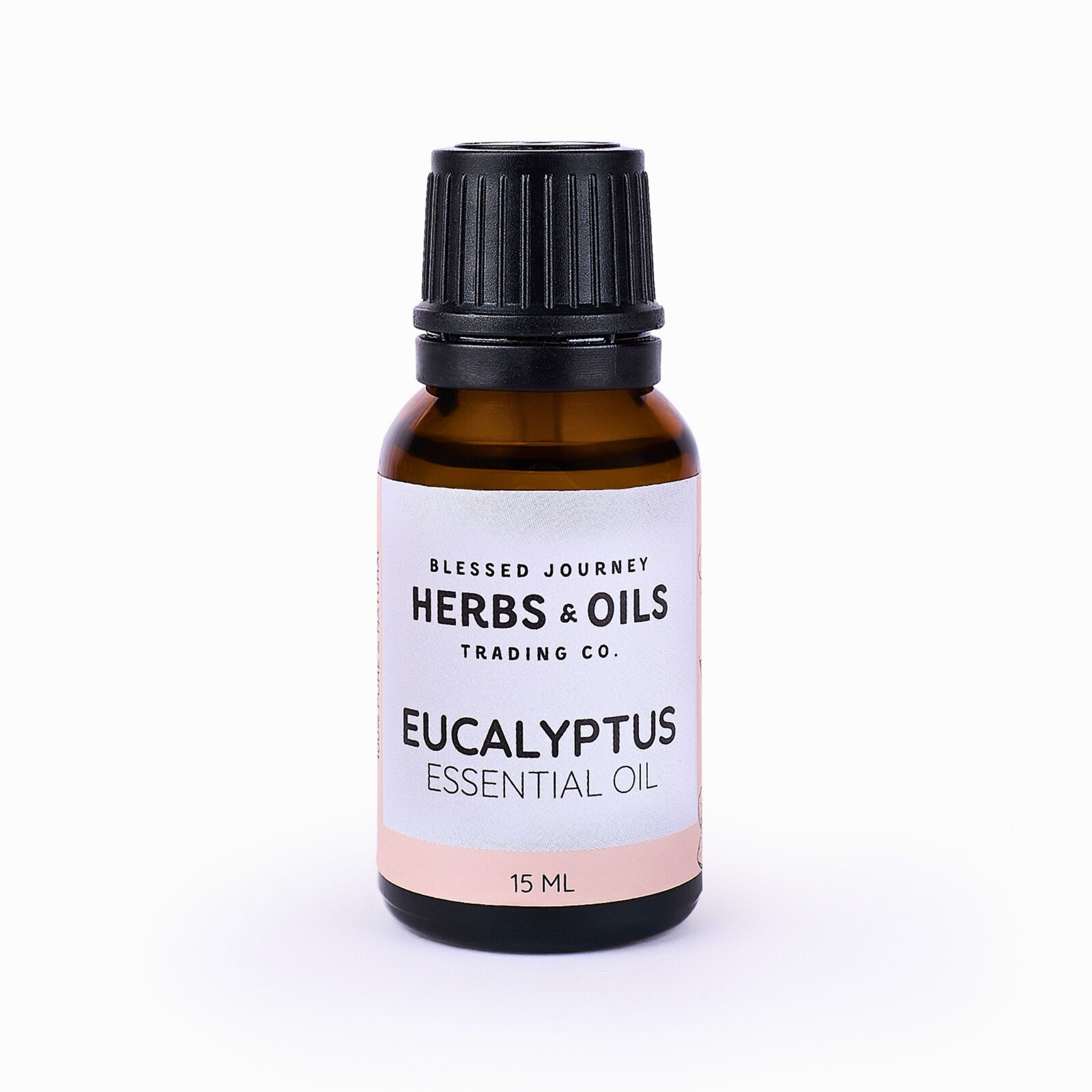 Blessed Journey 100% Pure Eucalyptus Essential Oil in a 15ml amber bottle from El Meraki, a potent respiratory support oil from Egypt.