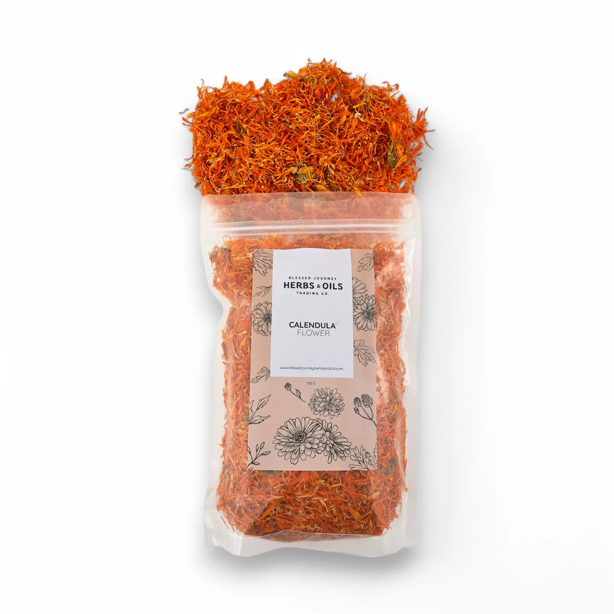 Blessed Journey Organic Calendula Flowers, a natural skin-soothing herbal remedy for healing and irritation, grown in Egypt.