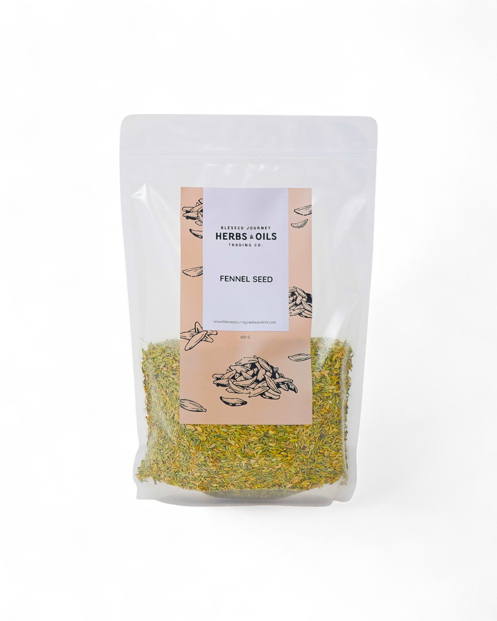 Blessed Journey Organic Fennel Seeds in packaging from El Meraki, a traditional Egyptian digestive aid and culinary herb.