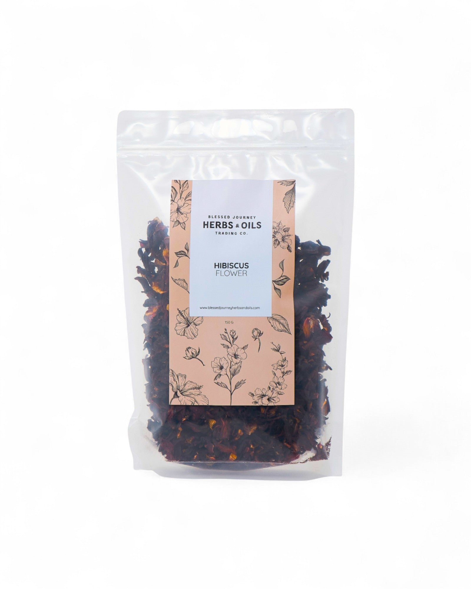 Certified organic hibiscus flowers from Blessed Journey, grown in Egypt's Bahariya Oasis - rich in vitamin C for teas and wellness