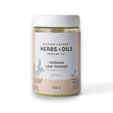 Blessed Journey Organic Moringa Leaf Powder in kraft bag from El Meraki, vibrant green Egyptian superfood for energy and nutrition.