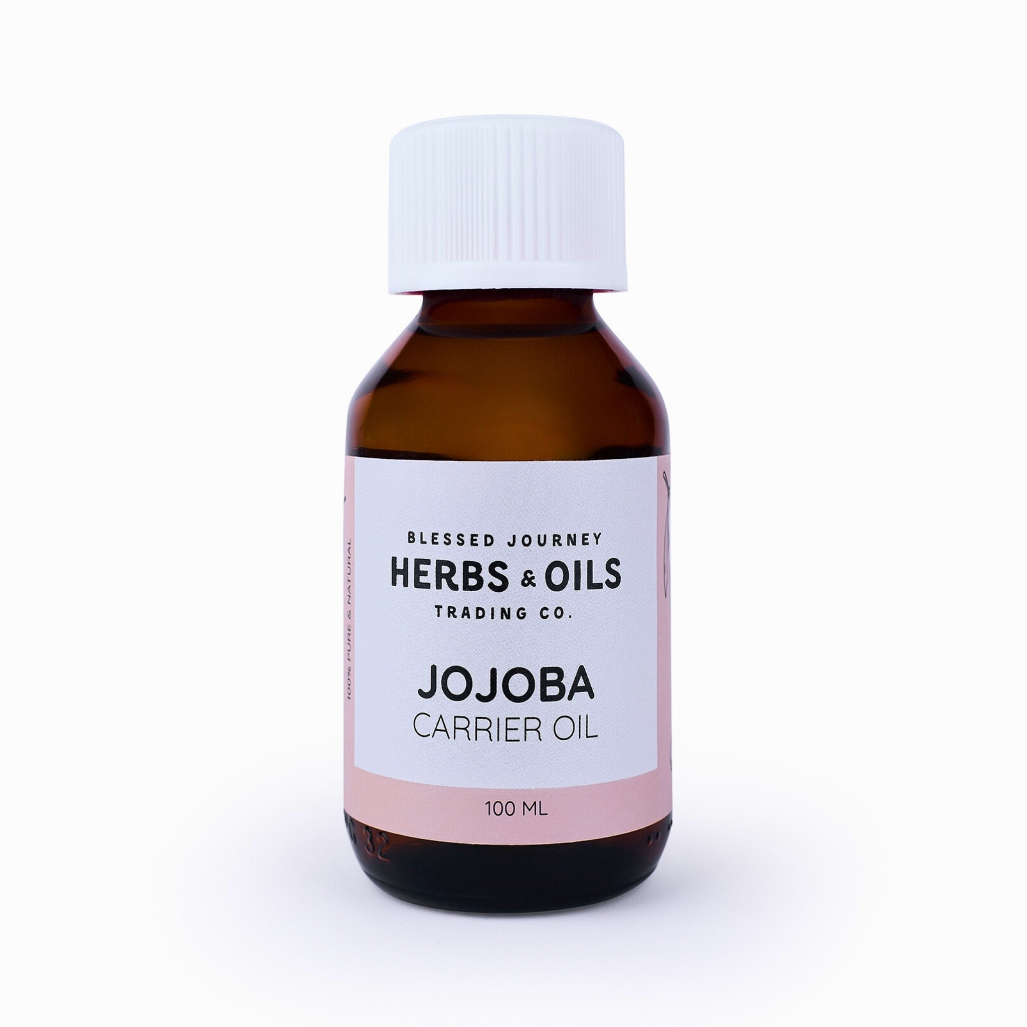 Blessed Journey Pure Golden Jojoba Oil in a dark glass bottle from El Meraki, a versatile balancing oil for face, hair, and skin care.