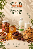 Breakfast Bundle 2 featuring granola, 250 g citrus honey, cinnamon raisin scones, Bennu Medjool dates and kefir buffalo milk