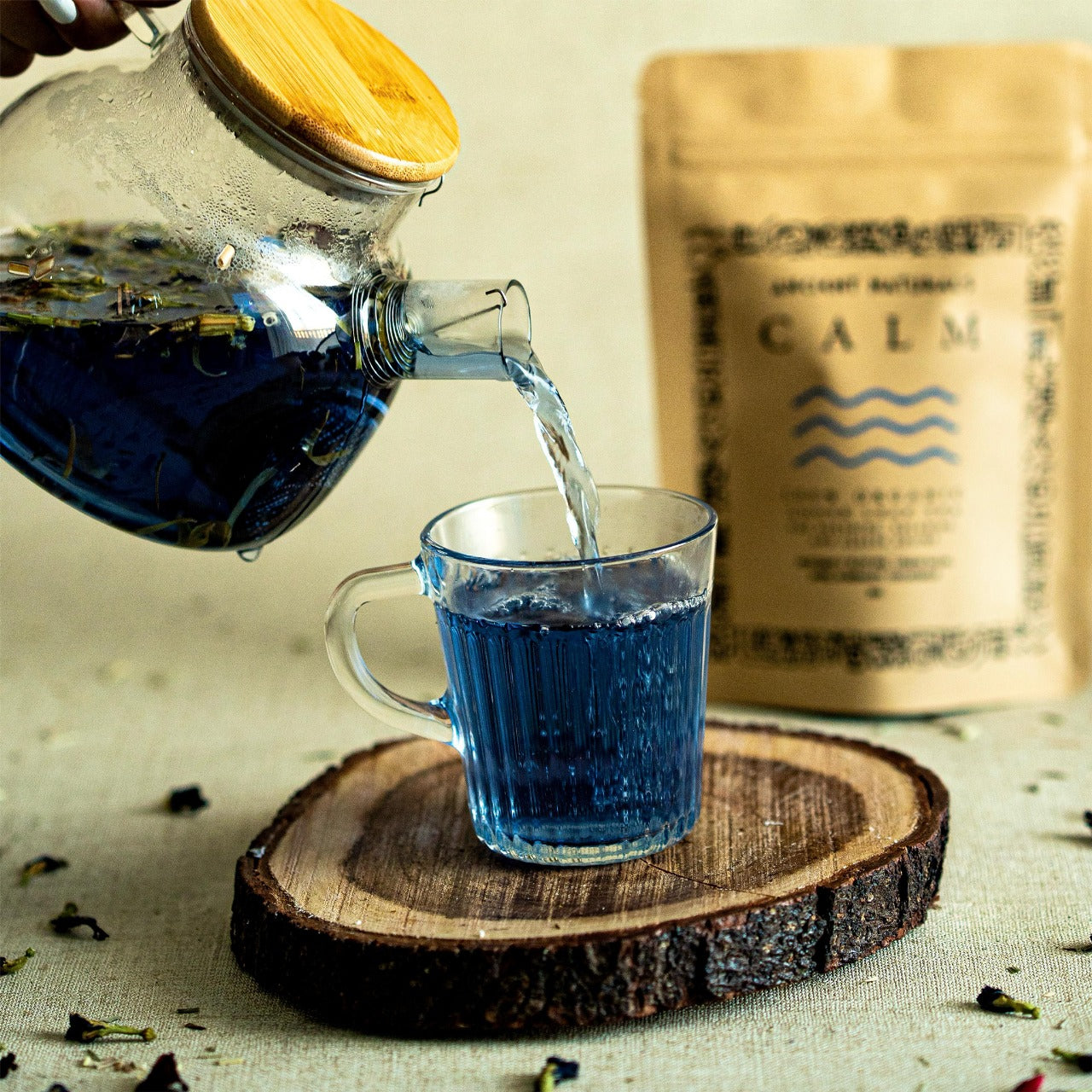 CALM Herbal Tea by Ancient Naturals as a hot drink - Organic Relaxation Blend with Butterfly Blue Pea, Lemon Balm, and Chamomile