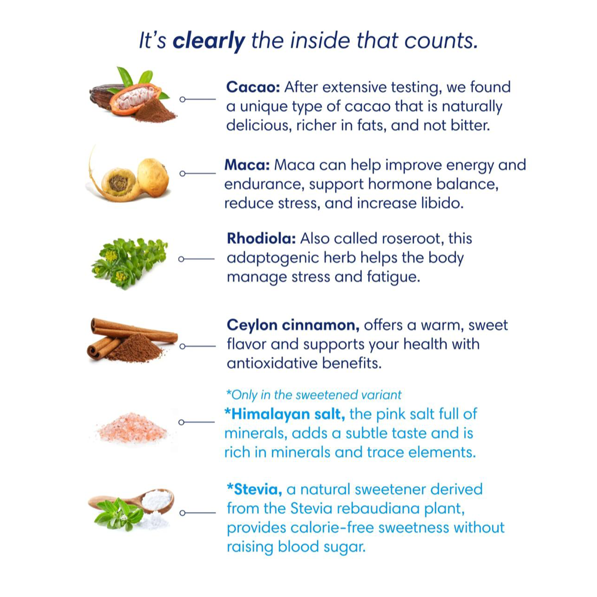 Clearly Not Coffee adaptogenic beverage blend in packaging with scoop.