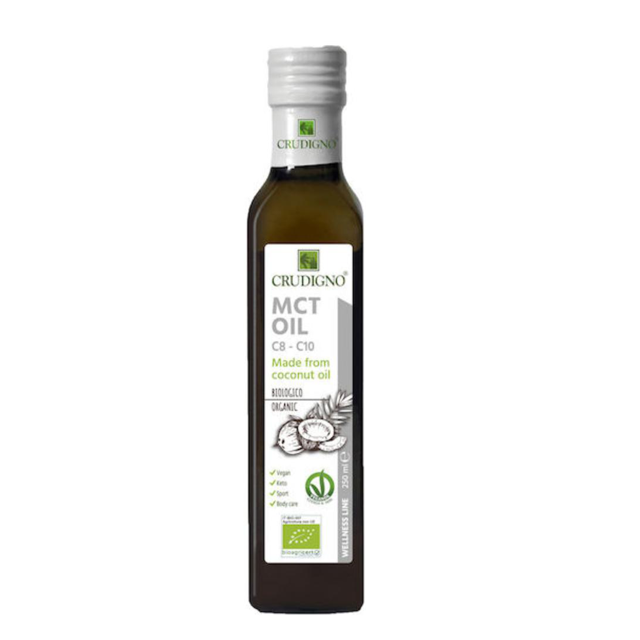 Bottle of Curdigno Organic MCT Coconut Oil, a slimming and energy supplement from El Meraki.
