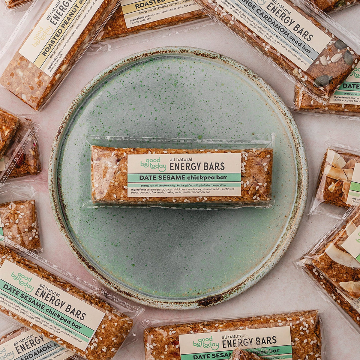 Date Sesame Chickpea Energy Bar by Be Good Today 1 piece, bar with dates, sesame, chickpeas, sunflower and flax