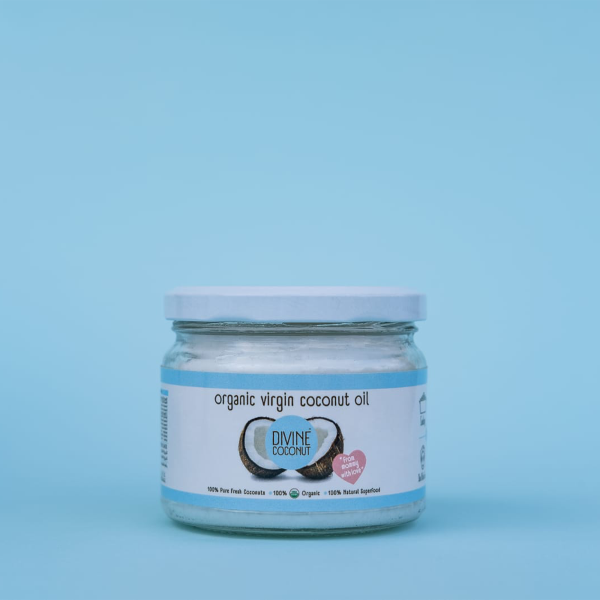 ine Coconut Organic Virgin Coconut Oil – Glass jar of cold-pressed coconut oil for cooking and skincare, available in Egypt