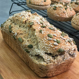 Be Good Today Essential Vegan Bread Toast made with a gluten-free flour blend and topped with mixed seeds