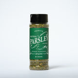 Grains Natural Parsley Flakes 110g - Premium dried parsley flakes with vibrant green color in a clear glass jar | رقائق البقدونس الطبيعي من جرينز ١١٠ جرام - رقائق بقدونس مجفف عالية الجودة بلون أخضر نابض بالحياة في وعاء زجاجي شفاف