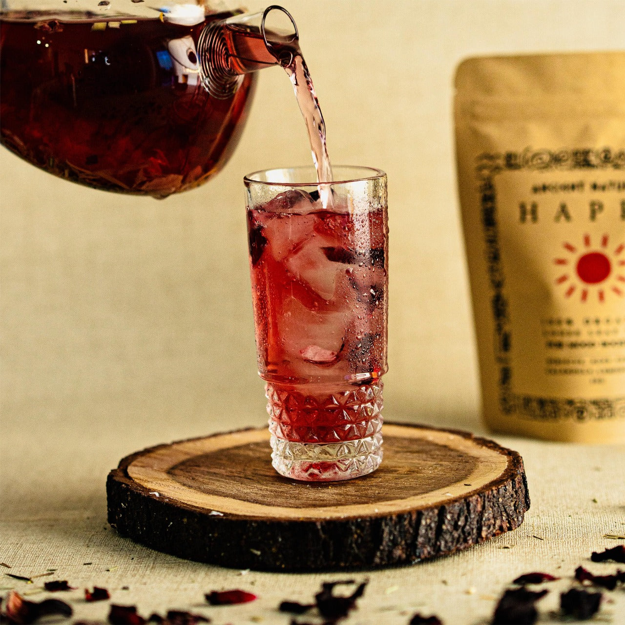 HAPPY Herbal Tea by Ancient Naturals iced drink - Organic Mood-Boosting Blend with Hibiscus, Calendula, and Lemongrass