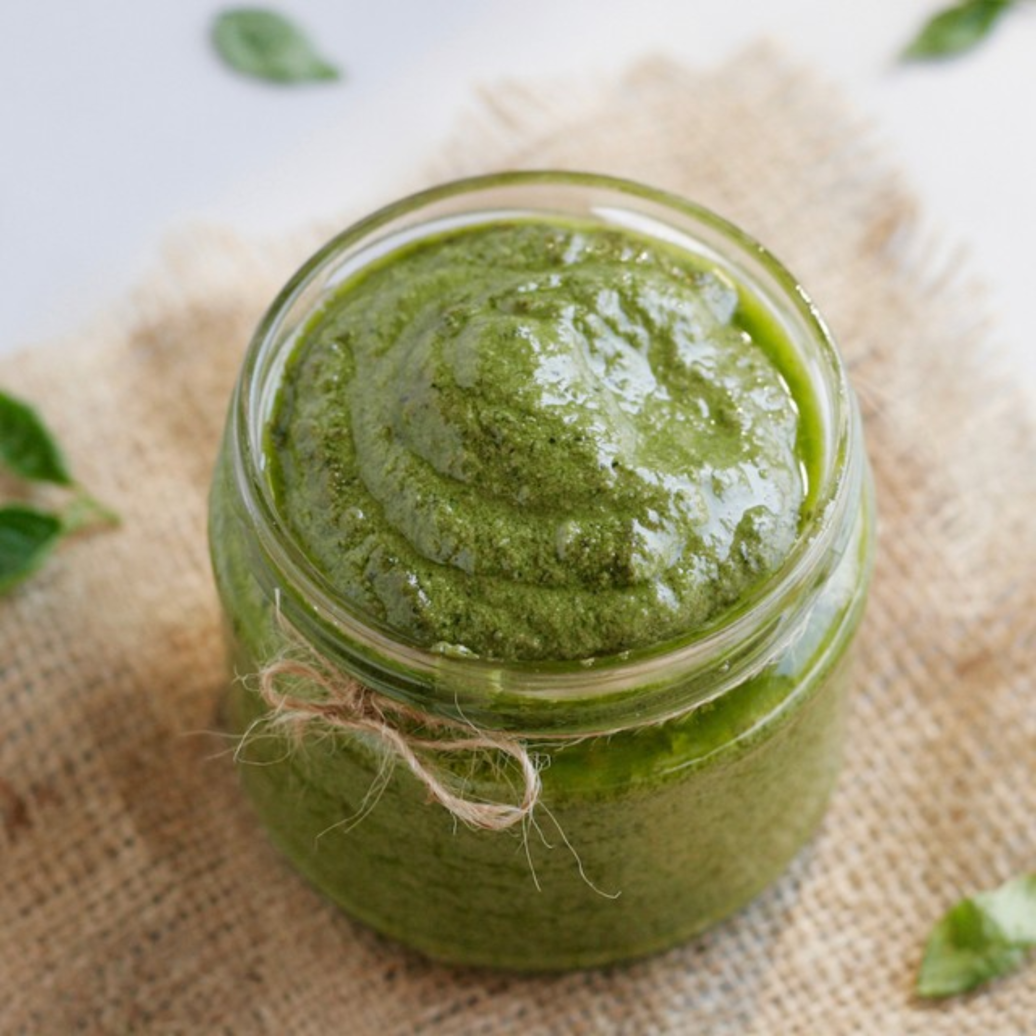 kaju ginger coriander sauce – fresh green herb sauce in a jar, made in egypt.